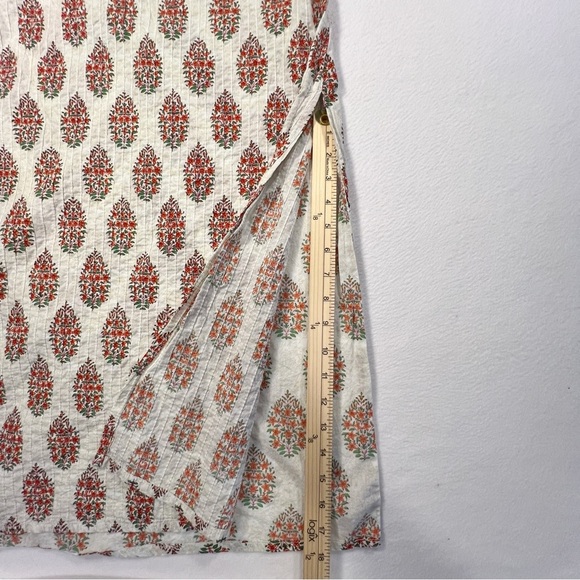 Sabhyata Indian Cream Red Floral Printed Straight Kurta Kurti Tunic Ethnic Dress - Picture 8 of 12